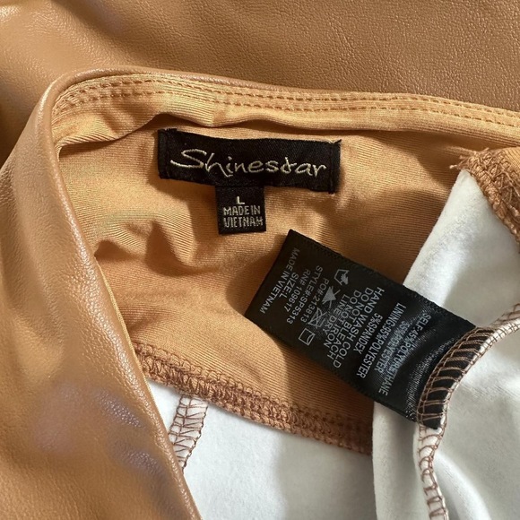 Shinestar High waist perfect fit skinny ankle leatherette pants tan small slit - Picture 4 of 5